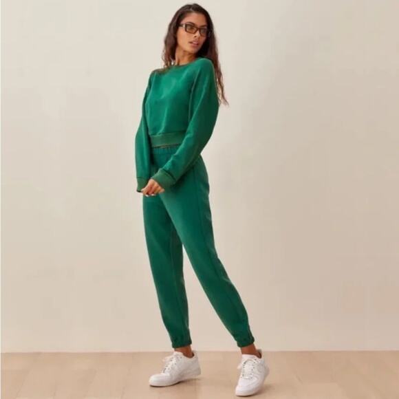 REFORMATION JEANS The Classic Boyfriend Pine Green Sweatpant Jogger Pants Medium - Picture 1 of 10
